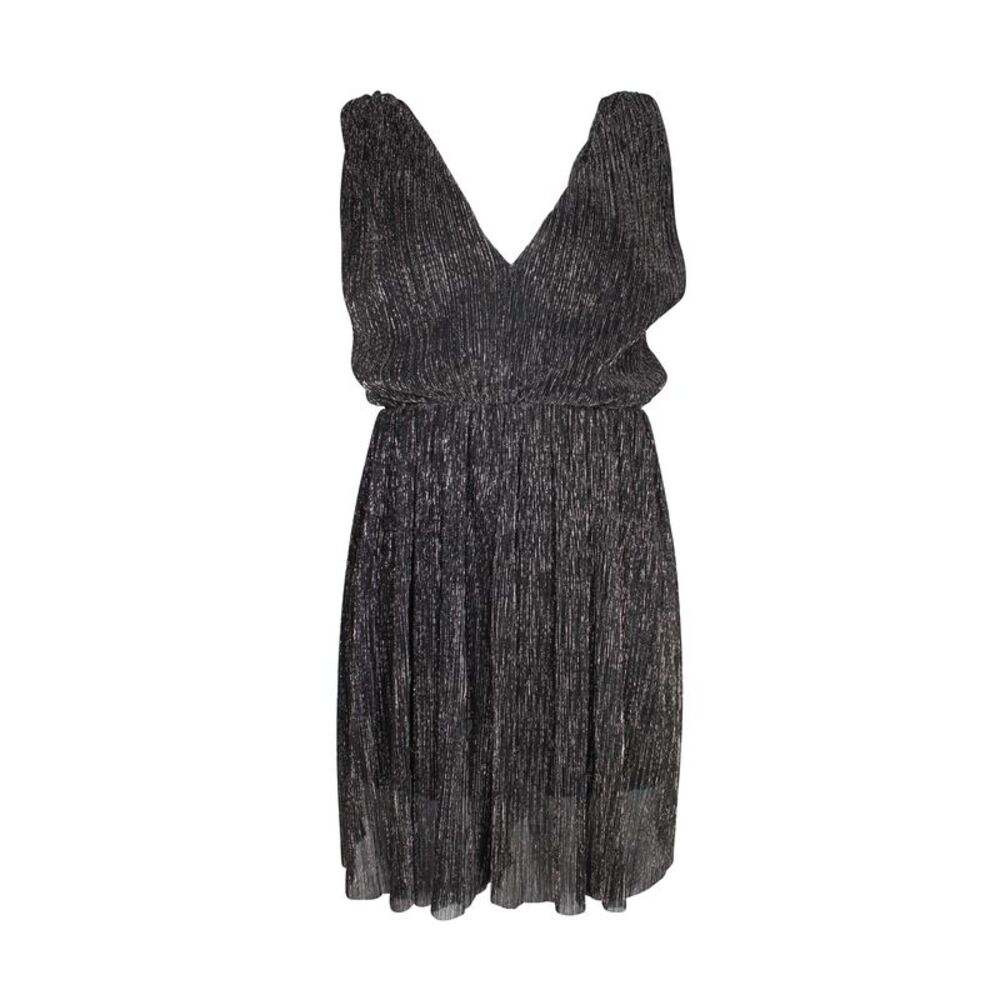 Maje Sleeveless V-Neck Romper in Metallic Black Polyester